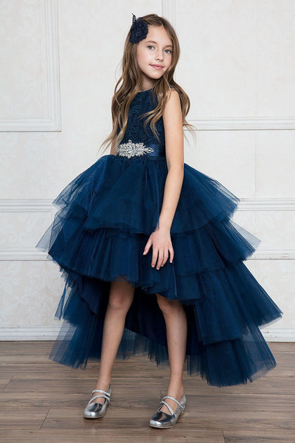 Girls Layered High Low Dress with Lace ...